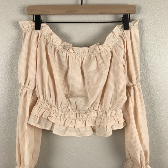 Shein Striped Off the Shoulder Ruffle Trim Top- M - Picture 9 of 12